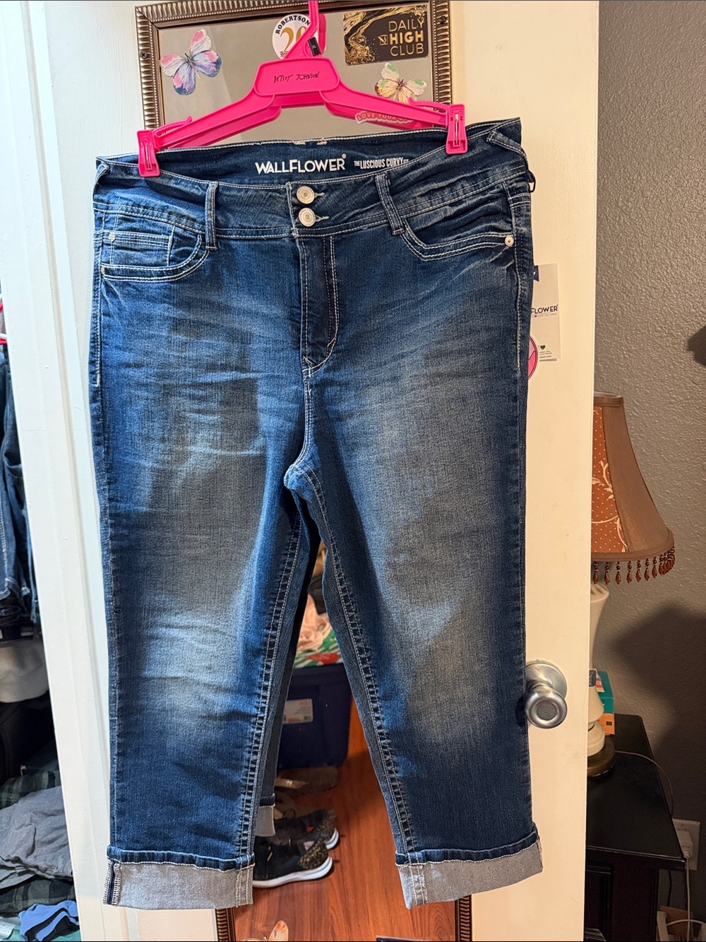 Wallflower Dark Blue Cropped Cuffed Stretch Jeans